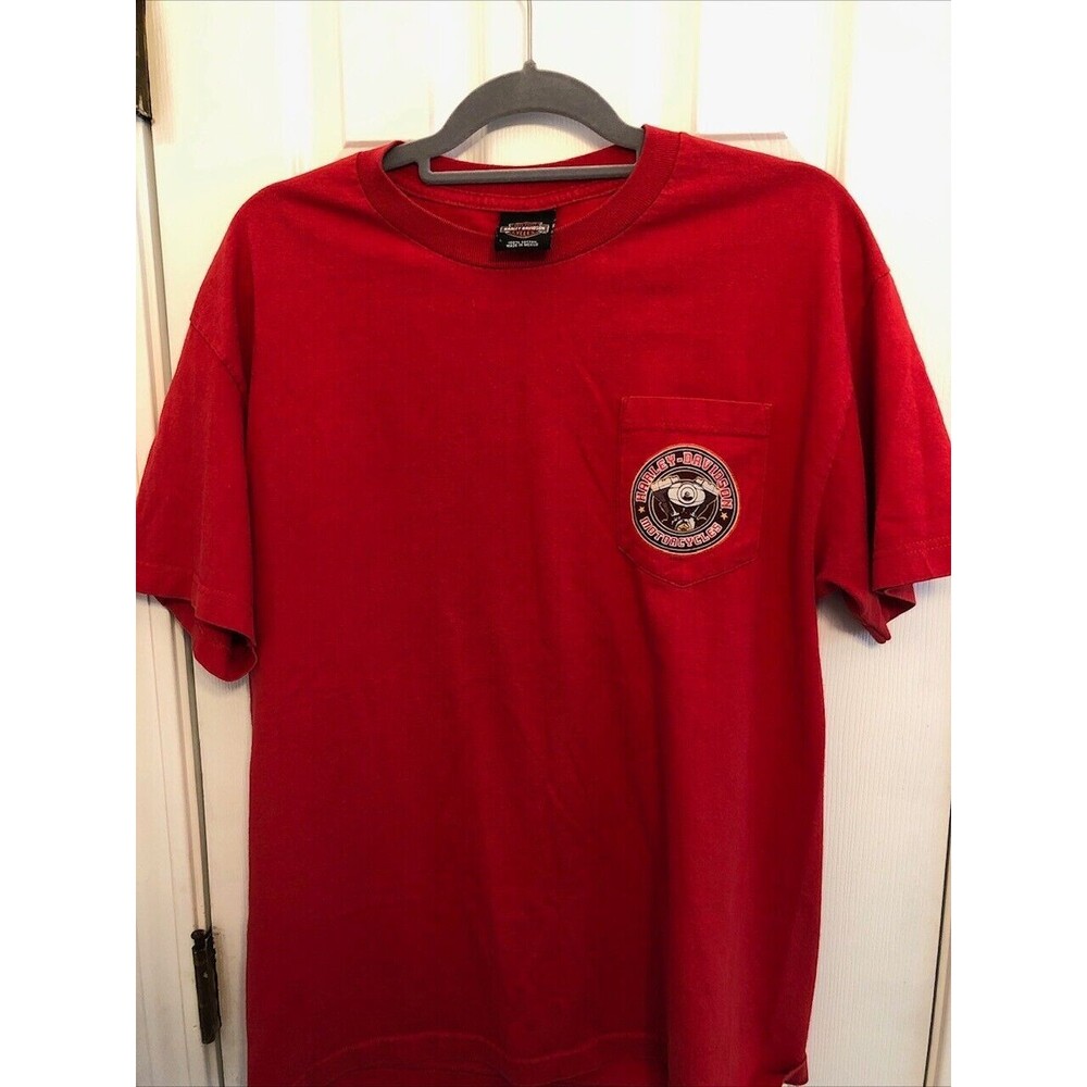 Harley Davidson T shirt‎ red Men's Large Tilley Harley Davidson Statesville, NC